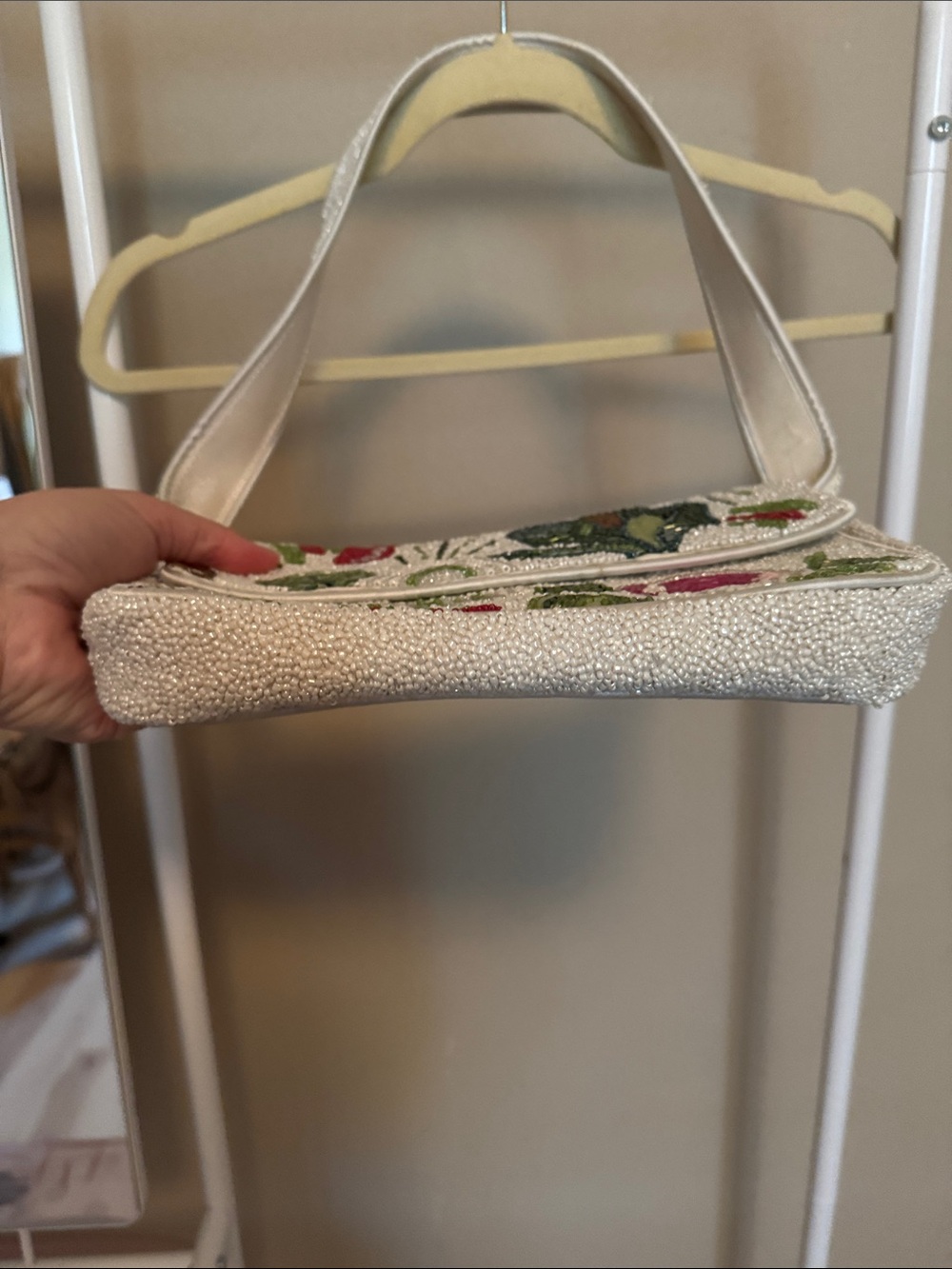 Beaded White Vegetable Embroidered Shoulder Bag - Picture 7 of 13